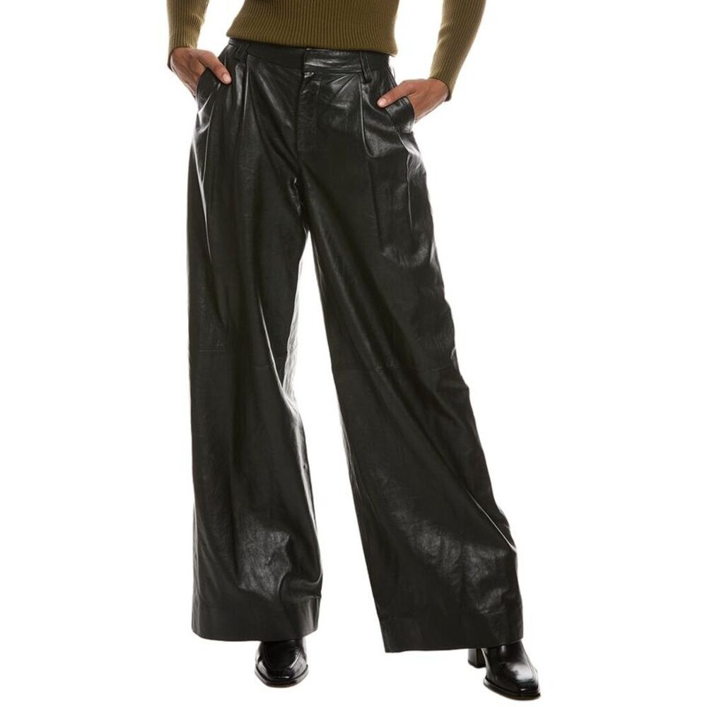 Simkhai Womens Kobie Leather Wide Leg Pant, Black